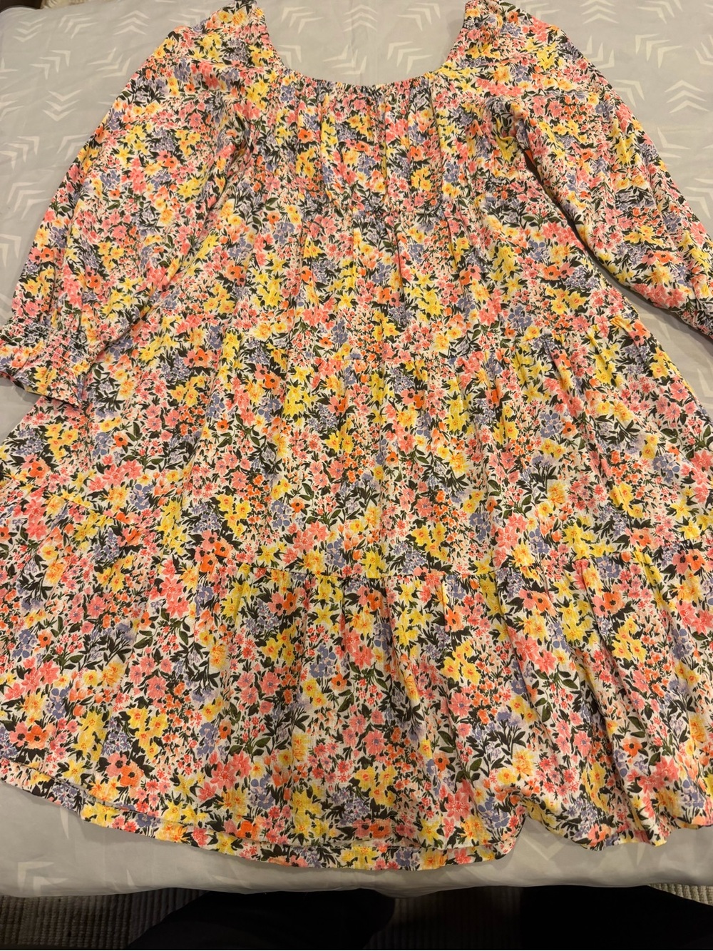 Old Navy Pink, Yellow & Blue Floral Smocked Square-Neck Dress - Picture 3 of 3